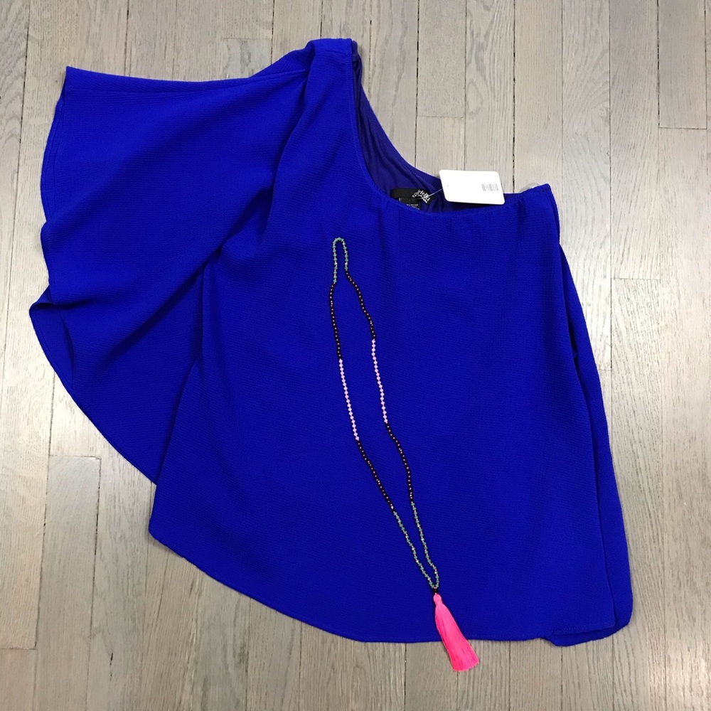 NWT Ariella One Shoulder Asymmetrical Blue Top